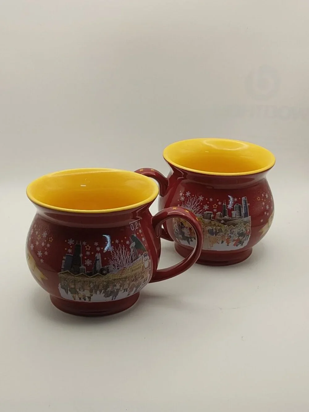 Christkindlmarket Chicago 2017 Collectible Red & Yellow Ceramic Cups Set Of 2